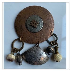 Marjorie Baer Vintage Mixed Metals MB SF Dangles Pin Brooch Silver Bronze